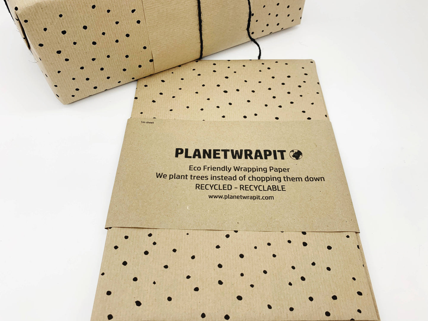 Dots Recycled Eco Kraft Wrapping Paper: 1m x 50cm A4 Folded Sheet