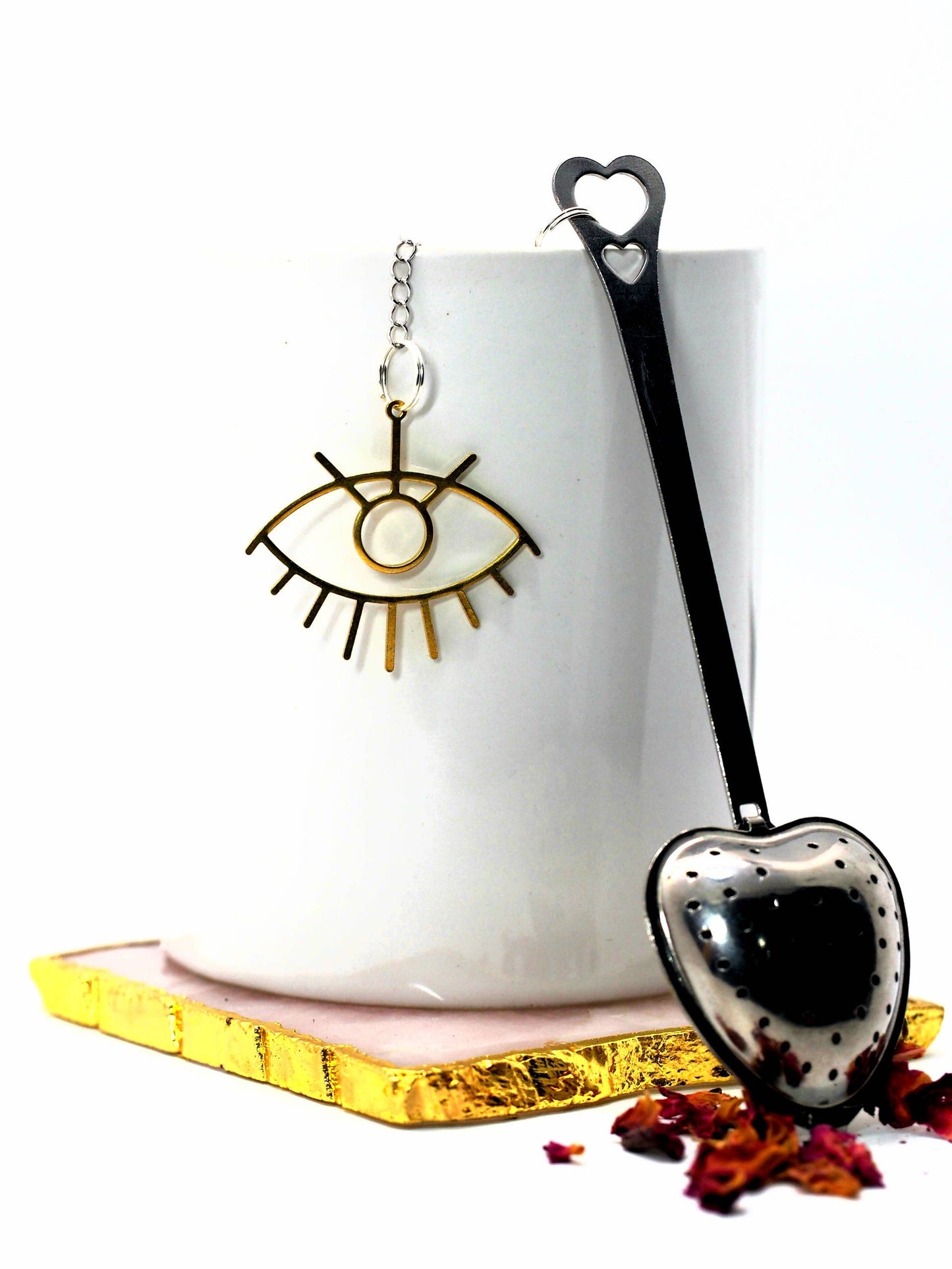 Heart Tea Infuser Spoon with Golden Third Eye Charm