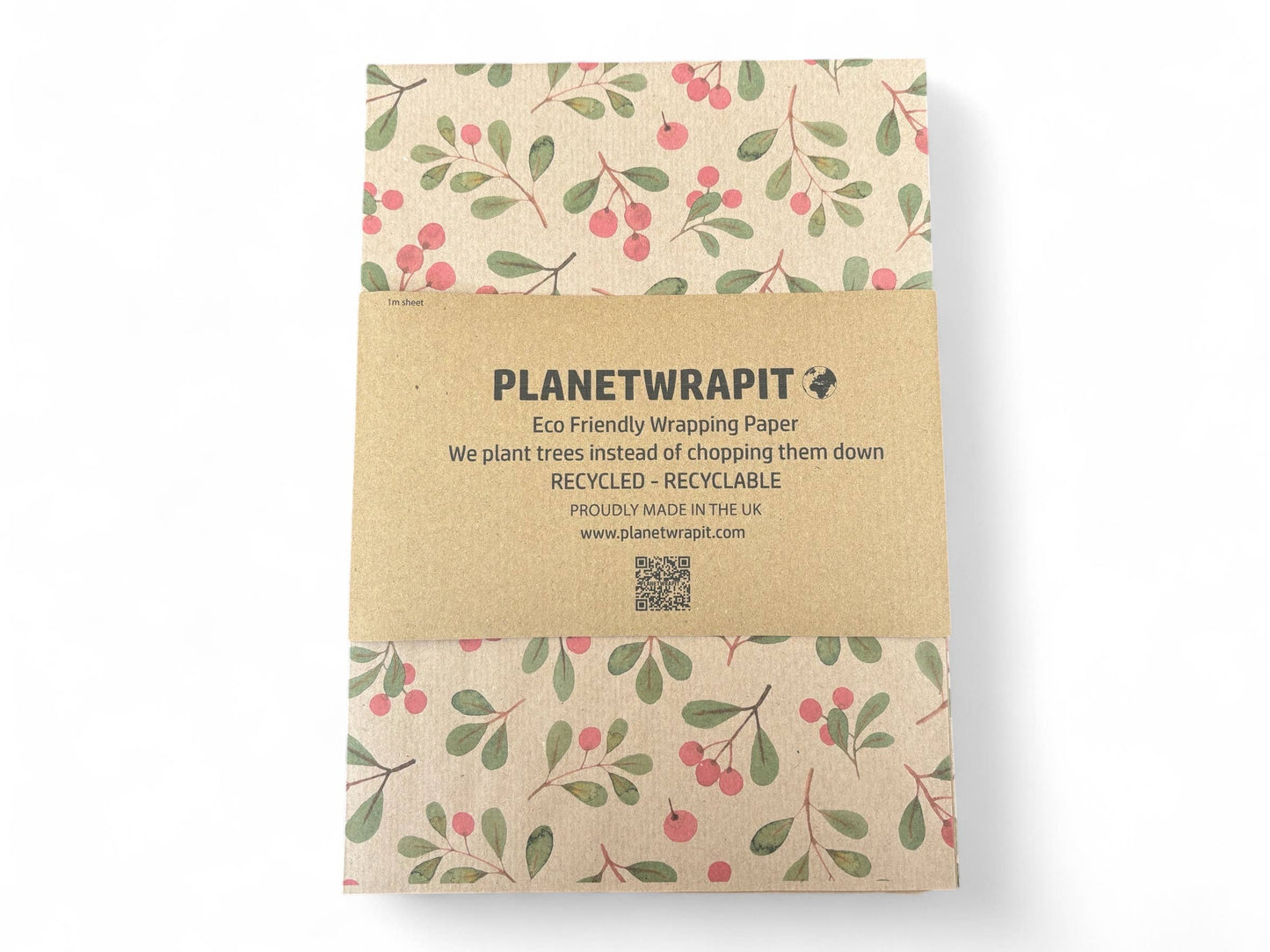 Christmas Mistletoe Recycled Eco Kraft Gift Wrapping Paper : 1m x 50cm A4 Folded Sheet