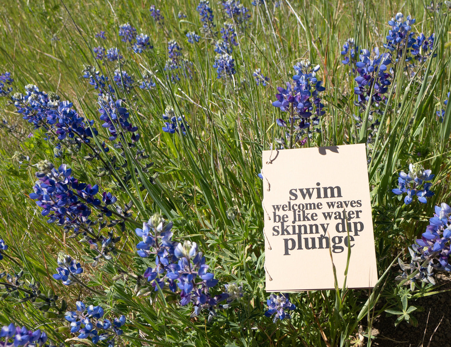 swim, welcome waves, be like water, skinny dip... Natural Greeting Card by artist Mezza9