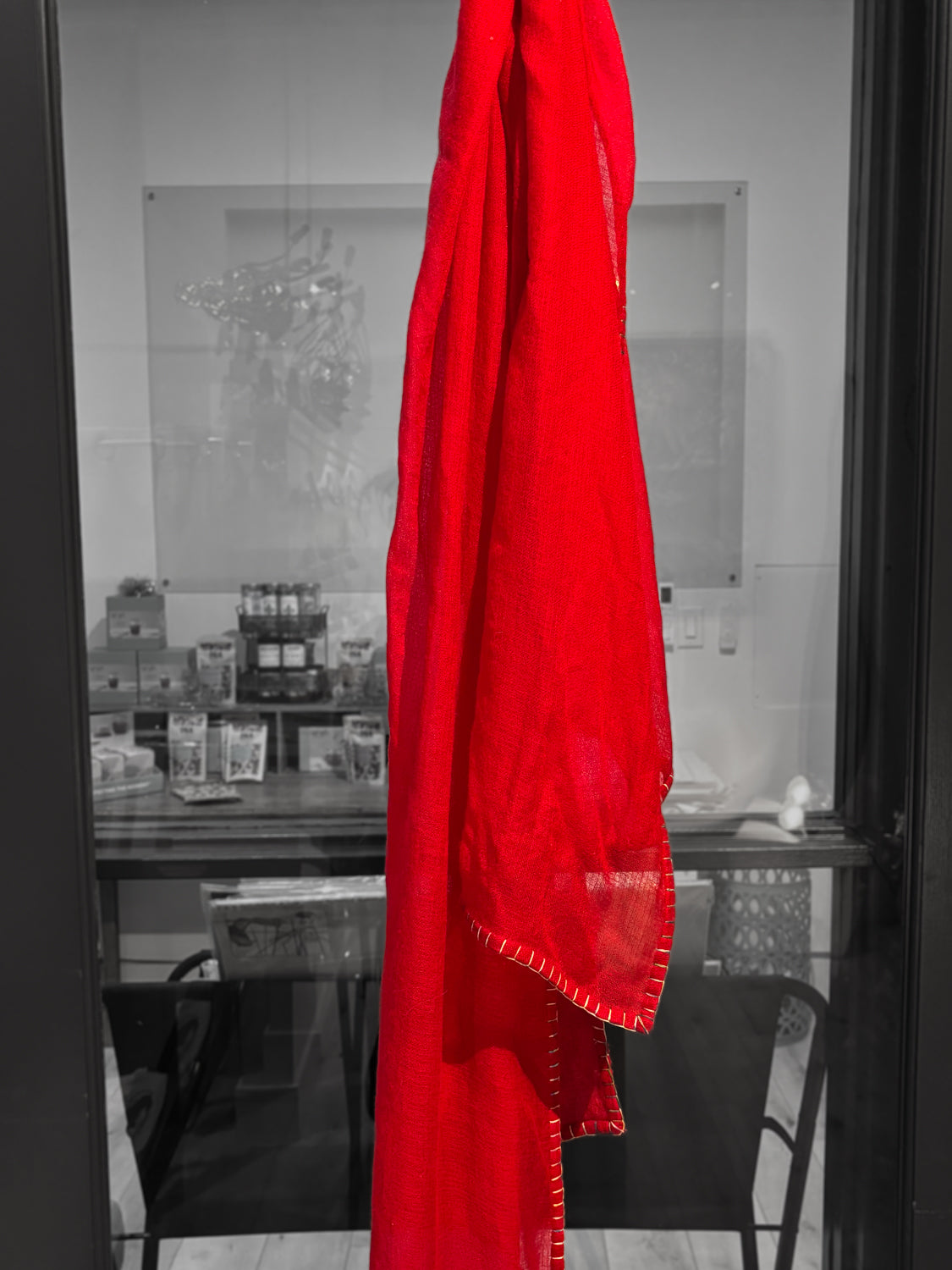 Garnet Red Handspun Handwoven Cashmere Scarf