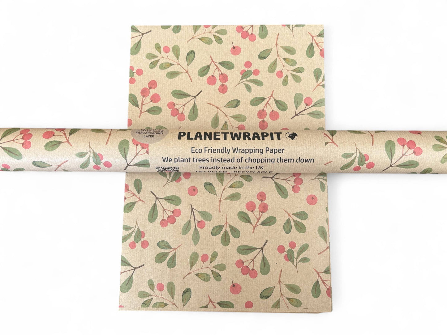 Christmas Mistletoe Recycled Eco Kraft Gift Wrapping Paper  : 1m x 50cm A4 Folded Sheet