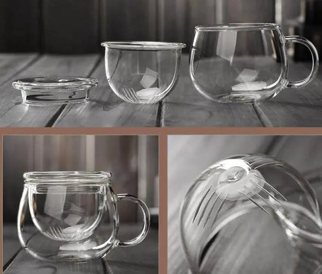 Clear Glass Tea Cup with Infuser and Lid, Borosilicate Large: 1 Set VIGOR
