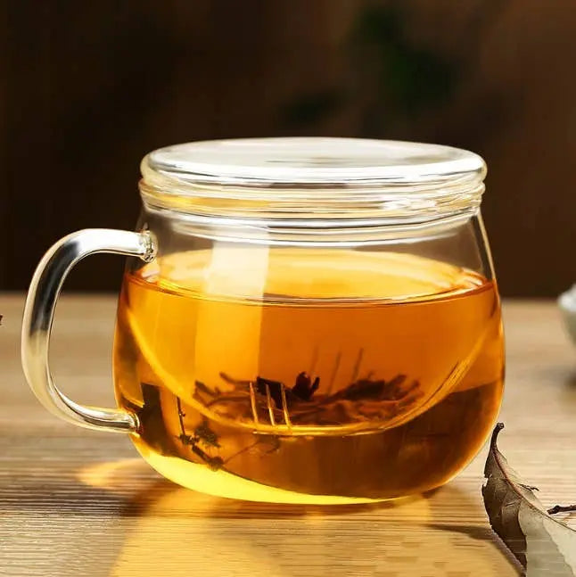 Clear Glass Tea Cup with Infuser and Lid, Borosilicate Large: 1 Set VIGOR
