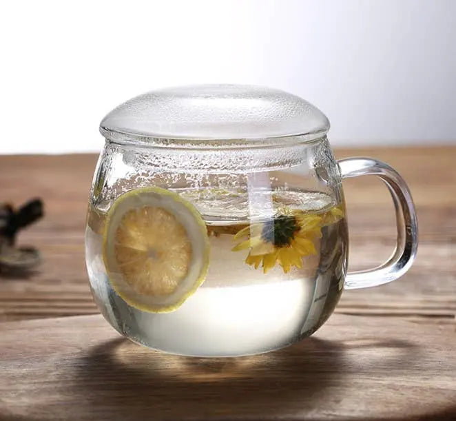 Clear Glass Tea Cup with Infuser and Lid, Borosilicate Large: 1 Set VIGOR