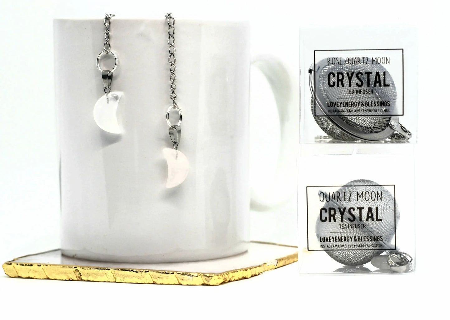 Quartz Crescent Moon Crystal Tea Infuser, Loose Leaf Loveyenergy & Blessings