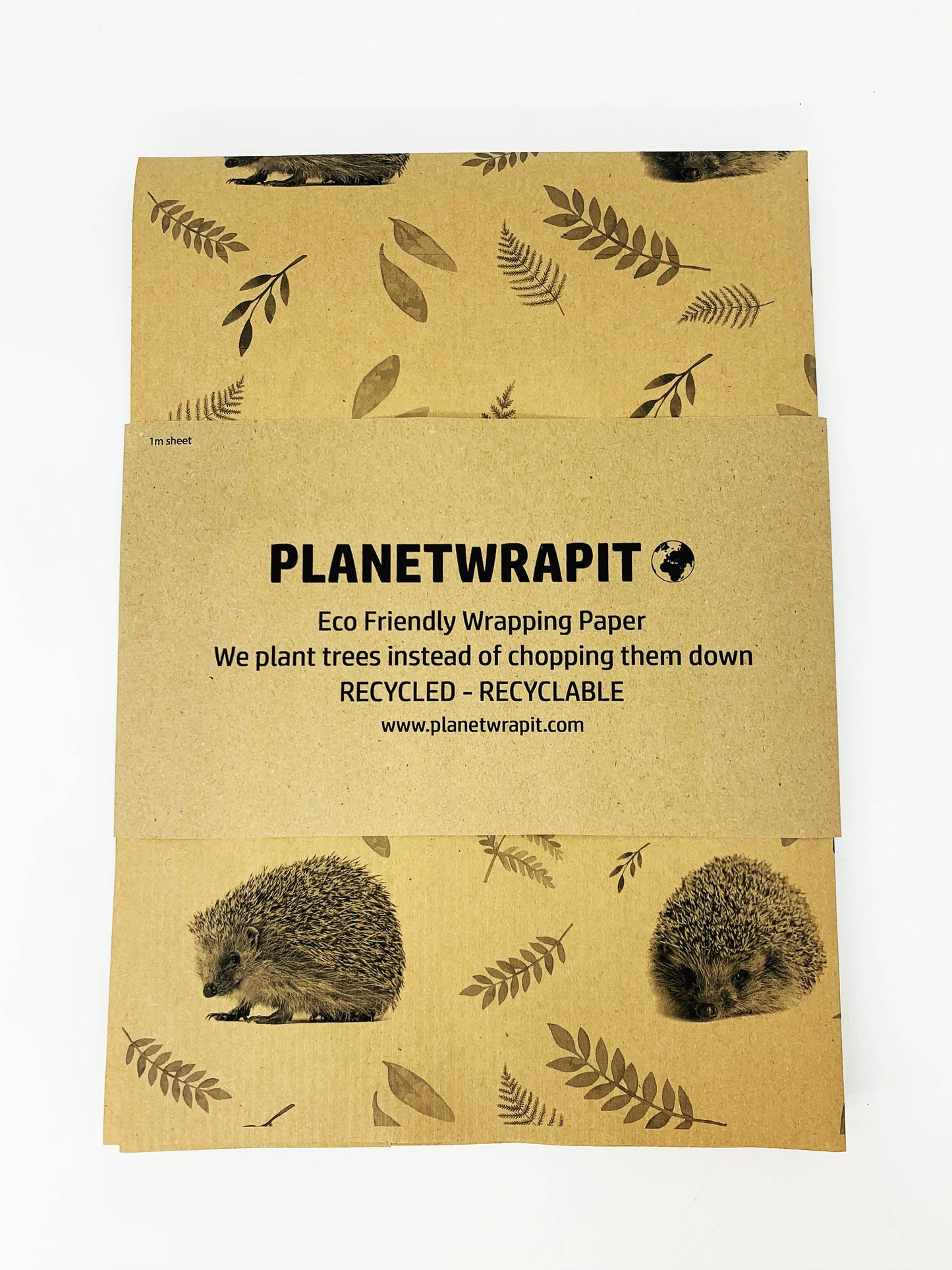 Hedgehogs Recycled Eco Kraft Wrapping Paper: 1m x 50cm A4 Folded Sheet