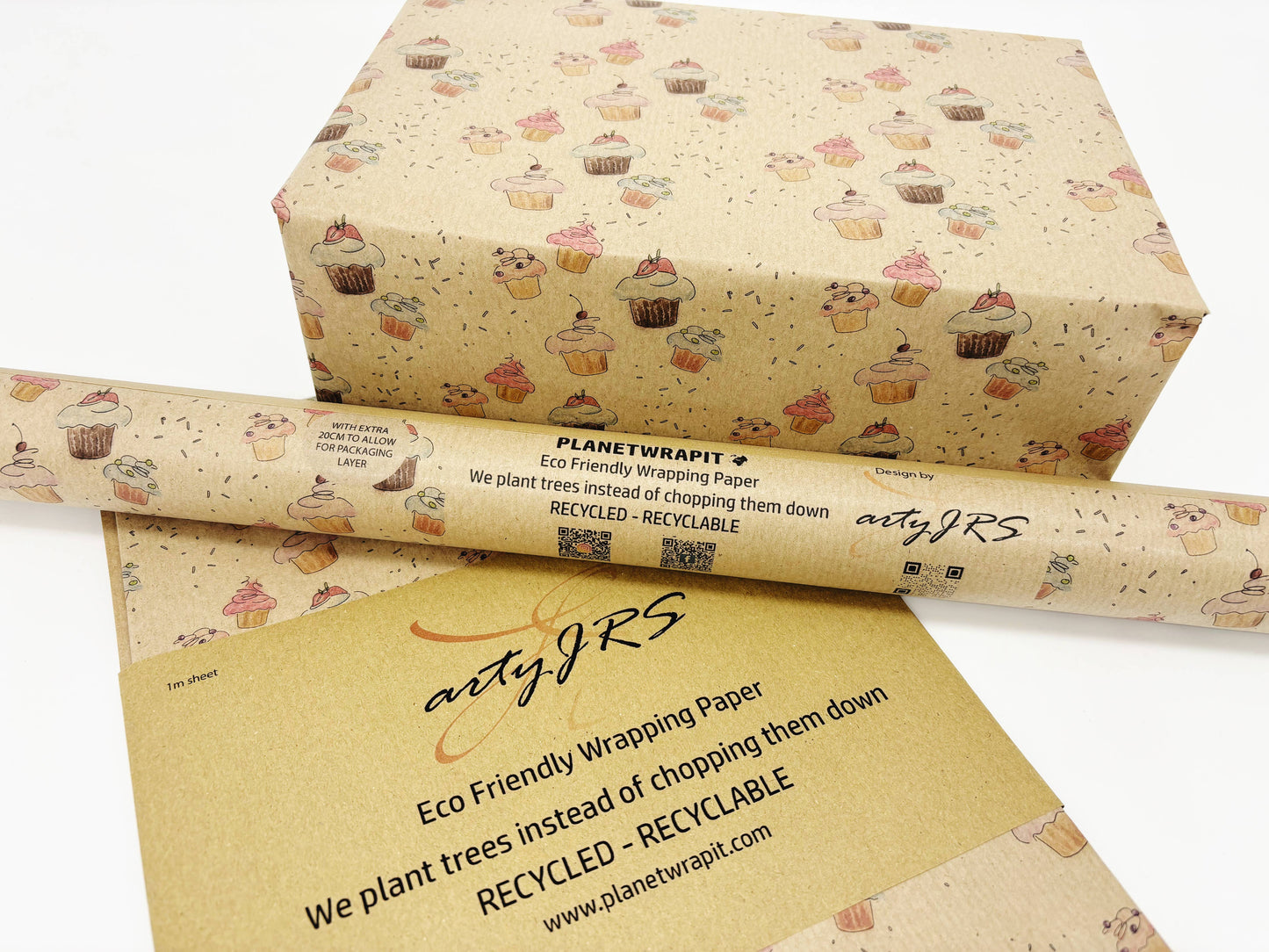 Cupcakes Recycled Kraft Wrapping Paper: 1m x 50cm A4 Folded Sheet