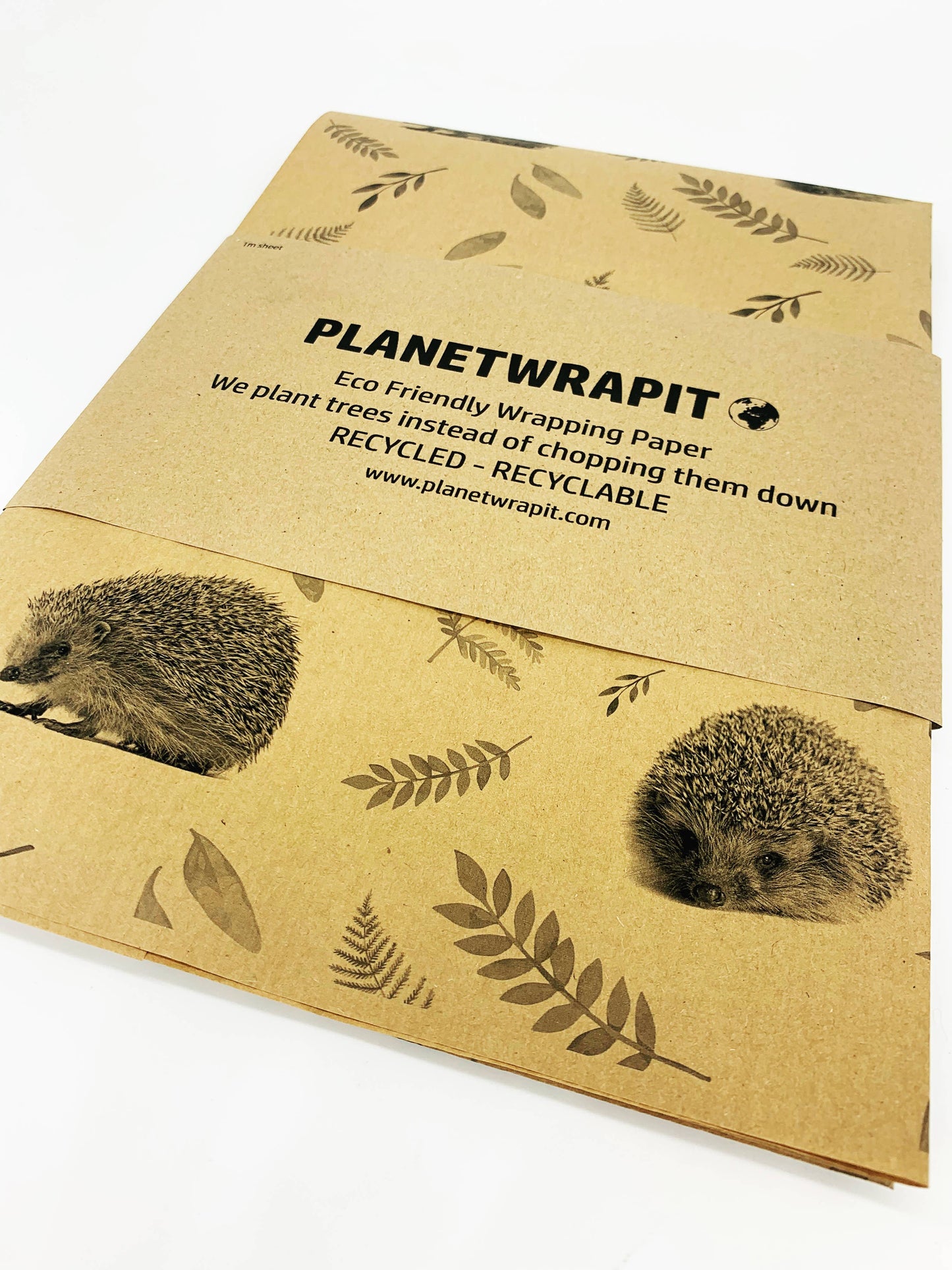 Hedgehogs Recycled Eco Kraft Wrapping Paper: 1m x 50cm A4 Folded Sheet
