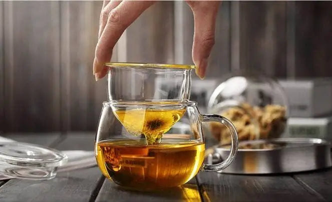 Clear Glass Tea Cup with Infuser and Lid, Borosilicate Large: 1 Set VIGOR