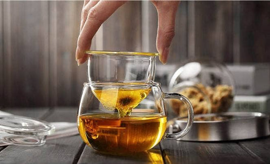 Clear Glass Tea Cup with Infuser and Lid, Borosilicate Large: 1 Set