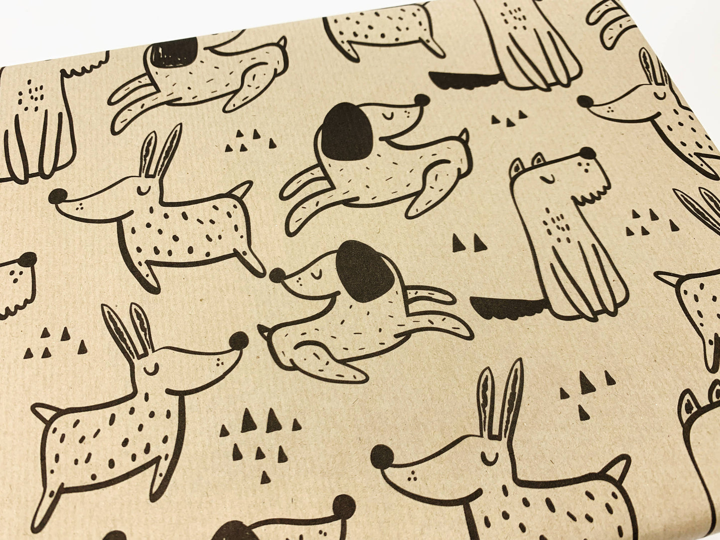 Dogs Recycled Eco Kraft Wrapping Paper: 1m x 50cm A4 Folded Sheet