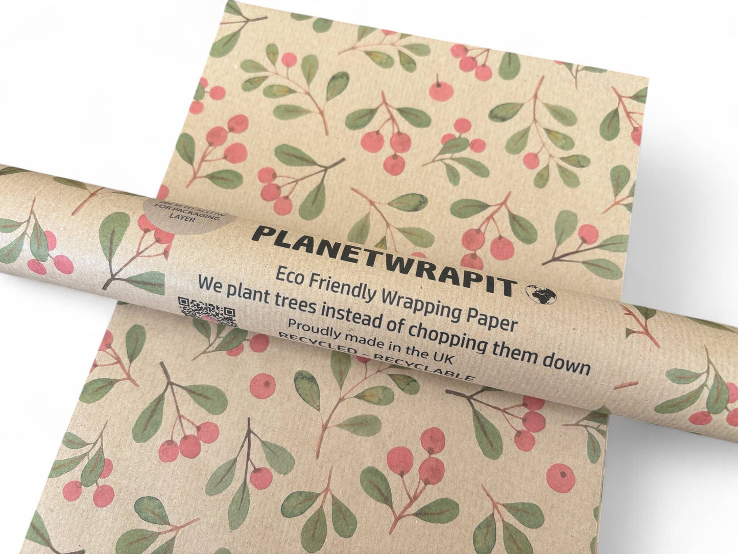 Christmas Mistletoe Recycled Eco Kraft Gift Wrapping Paper  : 1m x 50cm A4 Folded Sheet
