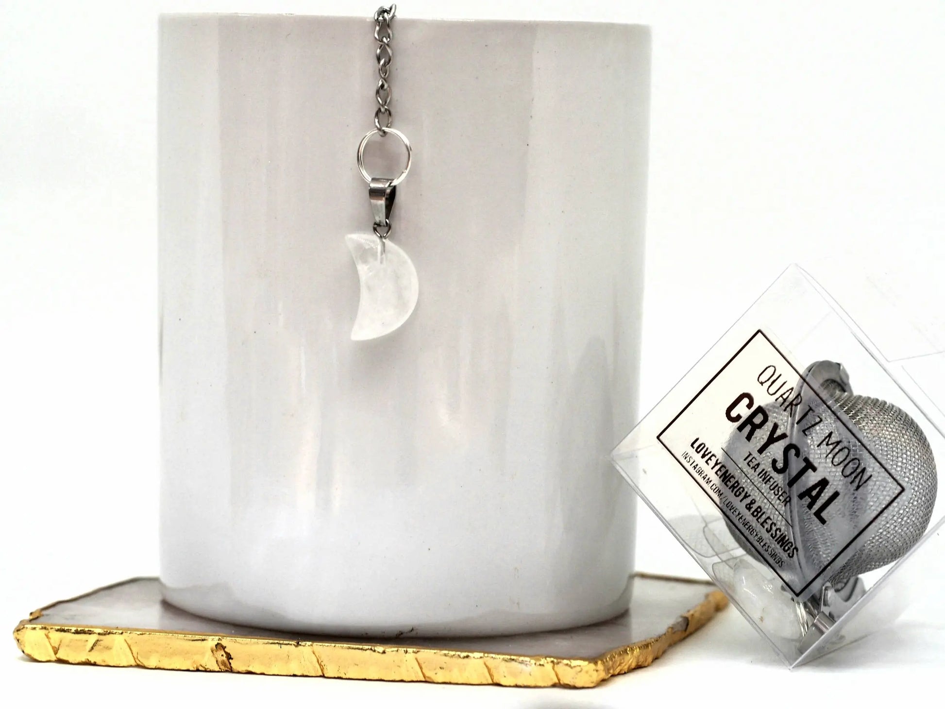 Quartz Crescent Moon Crystal Tea Infuser, Loose Leaf Loveyenergy & Blessings