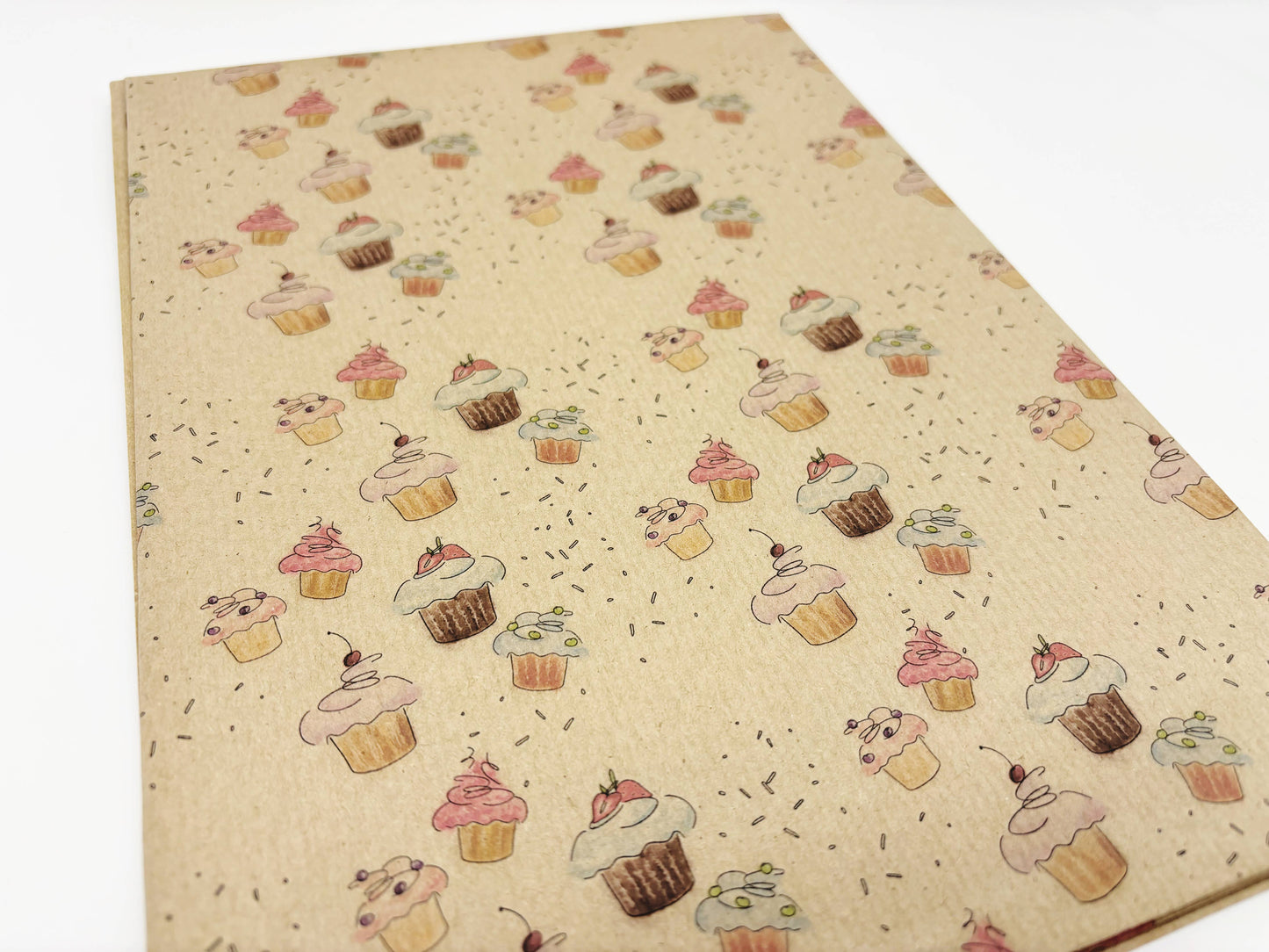 Cupcakes Recycled Kraft Wrapping Paper: 1m x 50cm A4 Folded Sheet