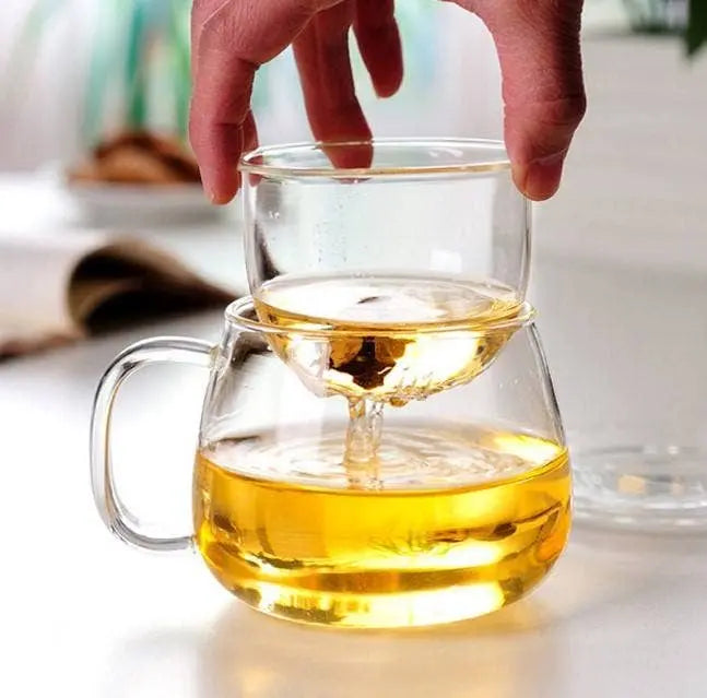 Clear Glass Tea Cup with Infuser and Lid, Borosilicate Large: 1 Set VIGOR