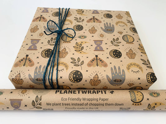 Spellbound Recycled Kraft Wrapping Paper Gift Wrap: 1m x 50cm A4 Folded Sheet