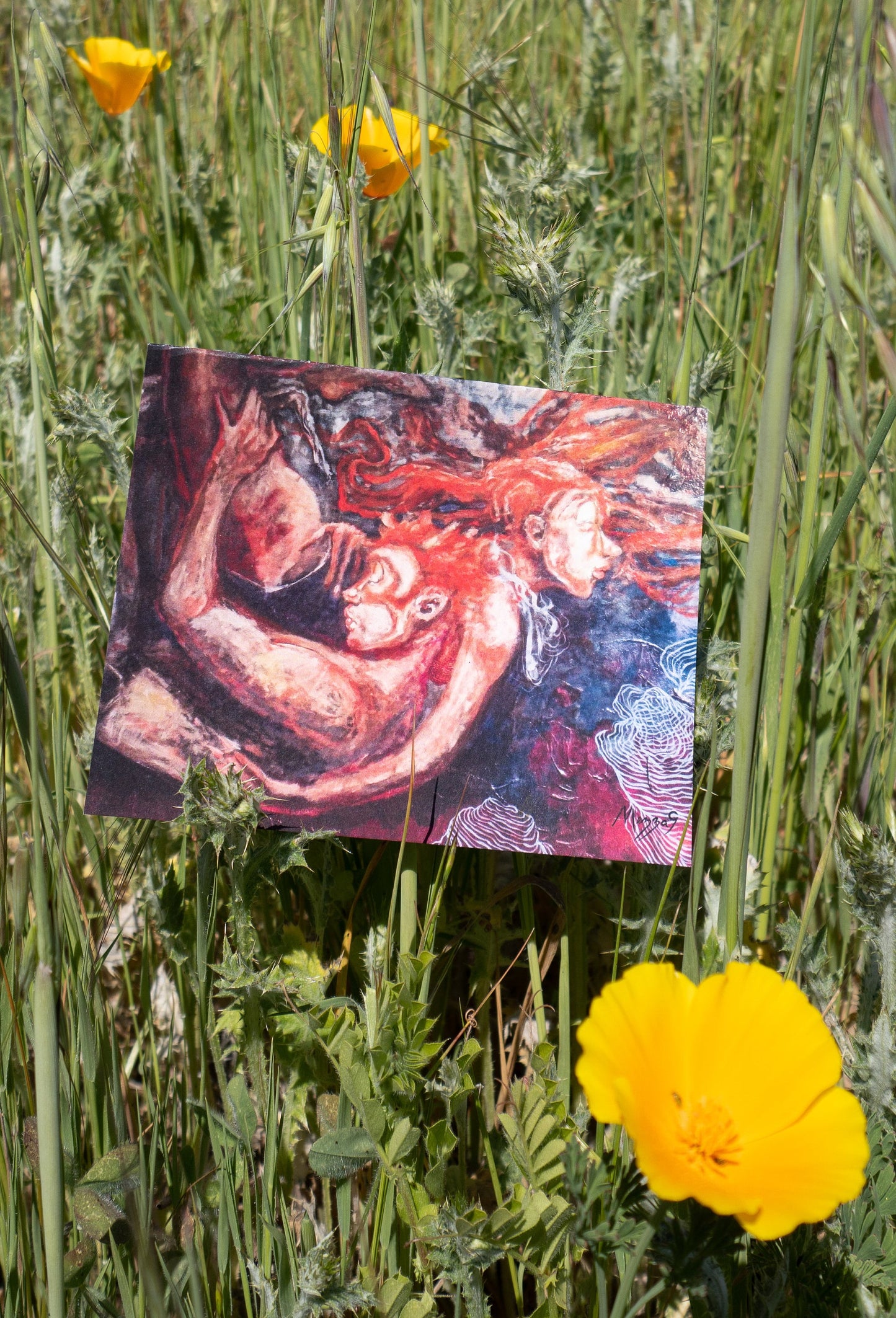 Acrobats, Blank Art Greeting Card by artist Mezza9