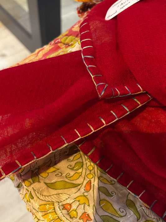 Garnet Red Handspun Handwoven Cashmere Scarf
