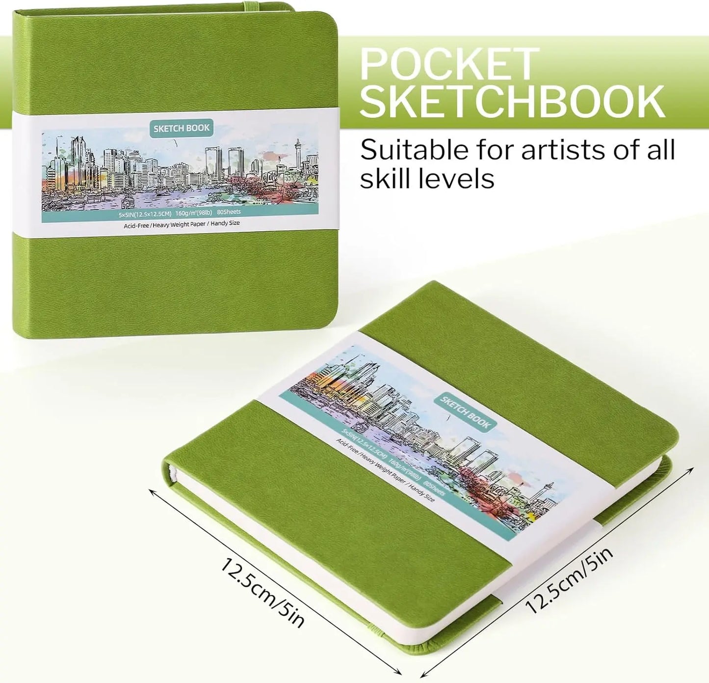 5" x 5" Square Mini Sketchbook, green Golden Gate Art Gallery