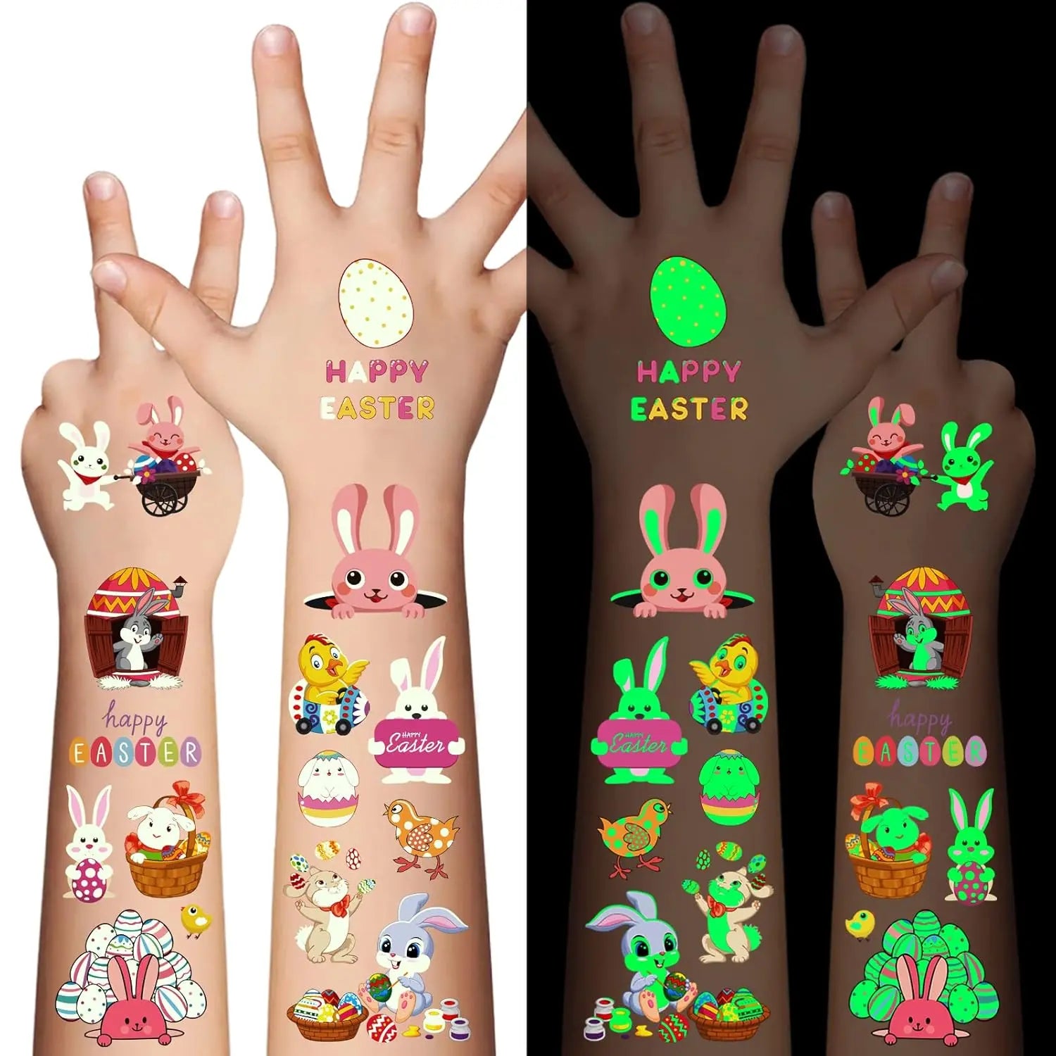 80pcs Easter Temporary Tattoos - Glow in the Dark Golden Gate Art Gallery